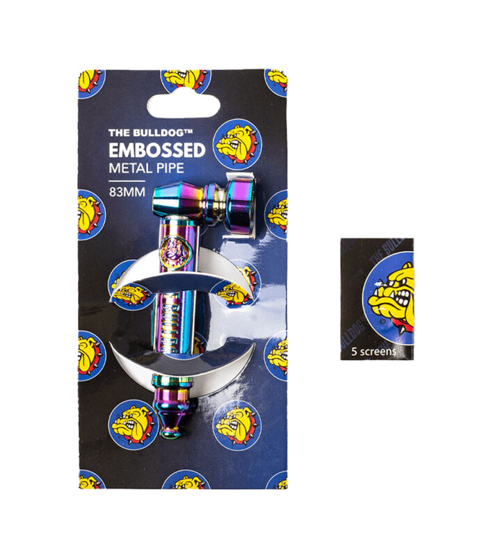 Wholesale The Bulldog Metal Embossed Pipe Set Rainbow 83mm 12pcsdisplay